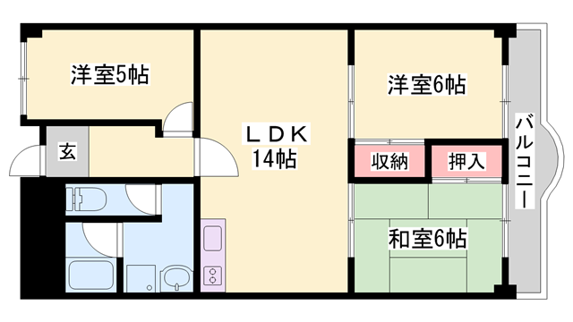 Kプラザ(3LDK/4階)の間取り写真