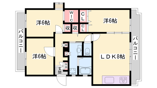 播但線 京口駅 徒歩9分 2階建 築37年(3LDK/2階)の間取り写真