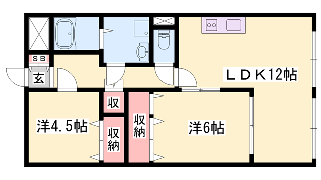 ヴィラ カプリコーン(2LDK/1階)の間取り写真