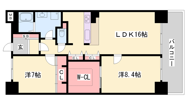 キャッスルコート飾磨弐番館(2LDK/5階)の間取り写真