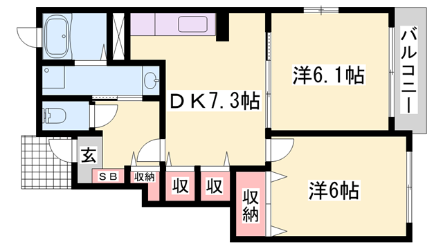 ラフレシールあぼしC(2DK/1階)の間取り写真