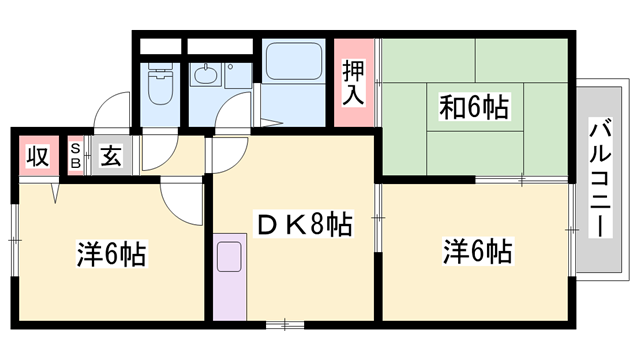 プリシェール西明石 A(3DK/2階)の間取り写真