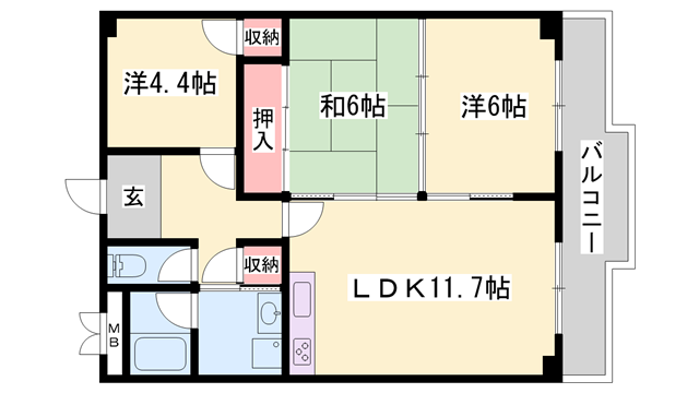 サンシャイン山下B棟(3LDK/2階)の間取り写真