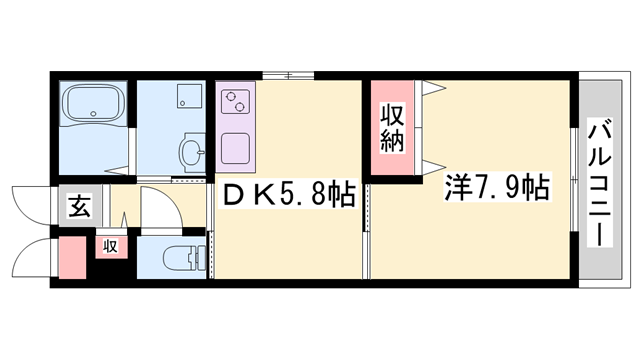 ノイシュヴァン朝霧山手(1DK/1階)の間取り写真