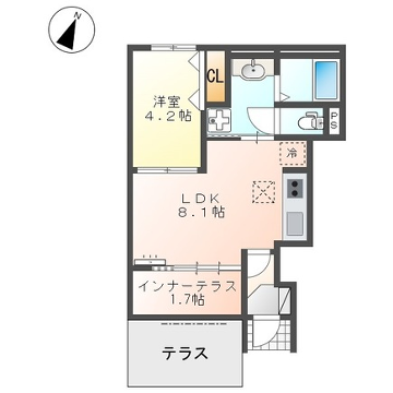 クレスト・若宮(1LDK/1階)の間取り写真