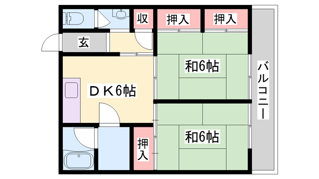 ヴィクトリアコート太子町Ⅰ(2DK/1階)の間取り写真
