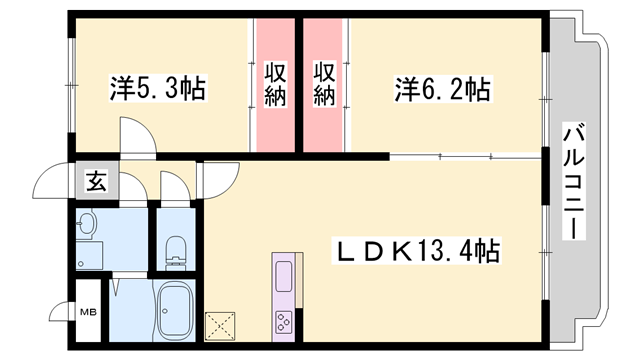 リバーサイド兼田(2LDK/3階)の間取り写真