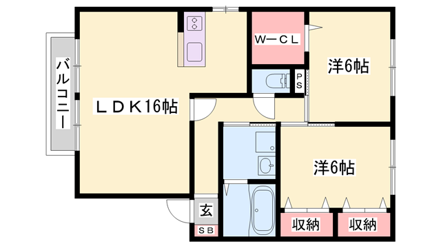 グレイスコート B棟(2LDK/2階)の間取り写真