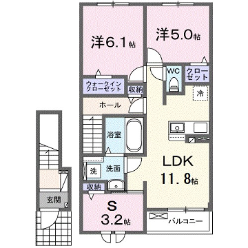 サンセールⅨ A(2LDK/2階)の間取り写真