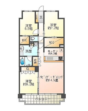 ローレルコート姫路大手前通(3LDK/8階)の間取り写真