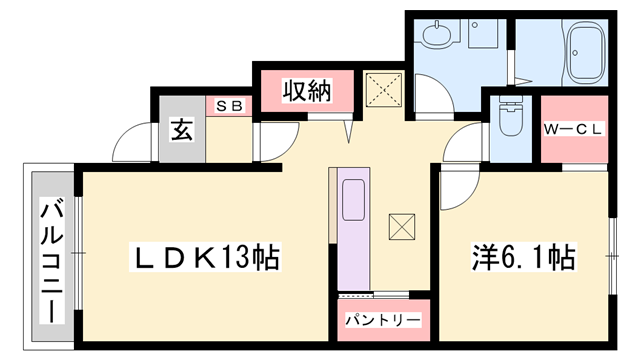 プロムナードコルヌスフロリダⅢ(1LDK/1階)の間取り写真