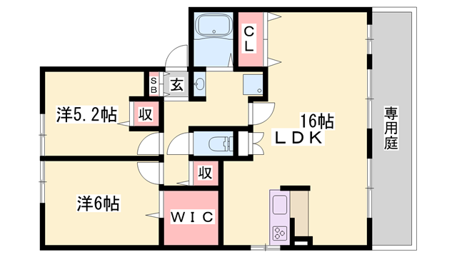 フレマリール手柄南(2LDK/1階)の間取り写真