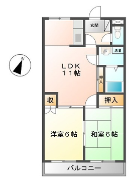 カステルB(2LDK/1階)の間取り写真