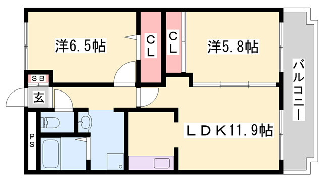 グリーンコート加古川2番館(2LDK/2階)の間取り写真