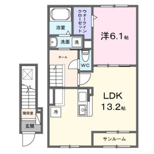 サントーク ヌーヴォー(1LDK/2階)の間取り写真