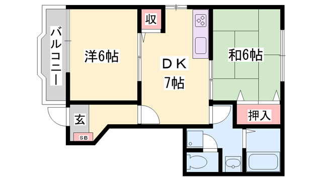 シャトー北新町Ⅱ(2DK/1階)の間取り写真