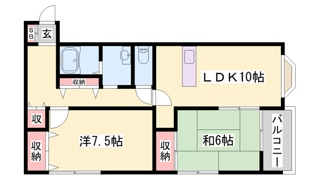 シャルム蓮池B棟(2LDK/2階)の間取り写真