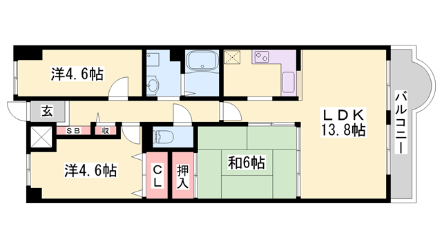 高砂アーバンコンフォート(3LDK/8階)の間取り写真