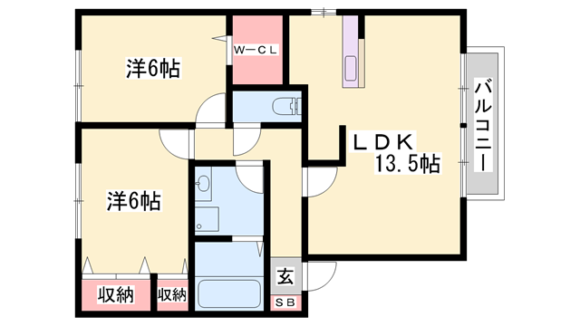 メリーファンテン B棟(2LDK/2階)の間取り写真