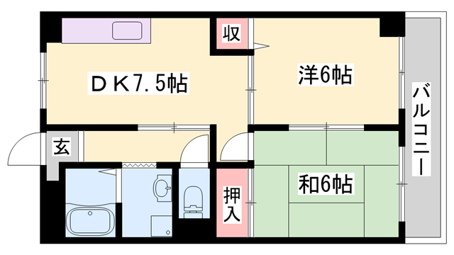 ライフタウン(2DK/3階)の間取り写真