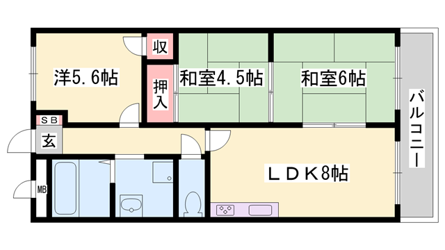 リゾティ英賀保(3LDK/2階)の間取り写真