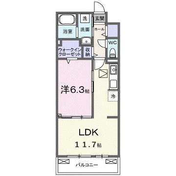 ヒカルサ東加古川(1LDK/3階)の間取り写真