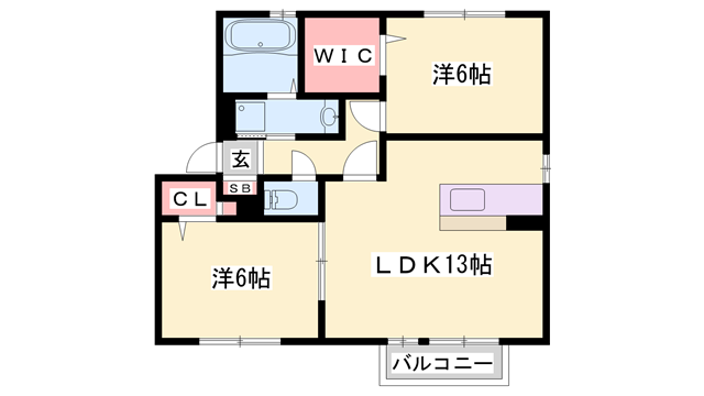 ヴィ ボヌール(2LDK/1階)の間取り写真
