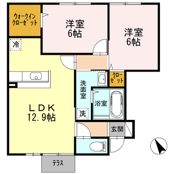 サンブランシュファミーユ A棟(2LDK/1階)の間取り写真