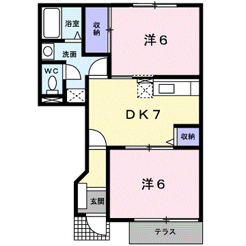 ハーブテラスⅠリーフ(2DK/1階)の間取り写真