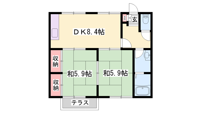 コートヴィレッジ2(2DK/1階)の間取り写真