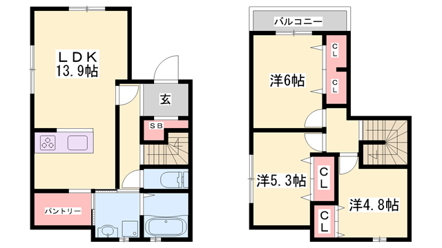 山陽本線 東姫路駅 徒歩31分 2階建 築1年(3LDK)の間取り写真