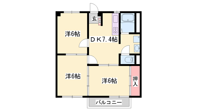 ニューシティK&M(3DK/2階)の間取り写真