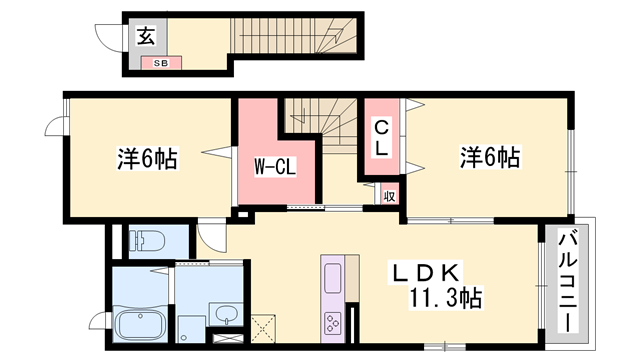 ボヌール メゾン(2LDK/2階)の間取り写真