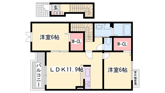 ラルジュ フォンテーヌⅣ(2LDK/2階)の間取り写真