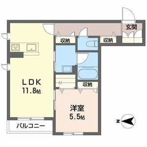 ザ フジイ ガーデンB(1LDK/2階)の間取り写真