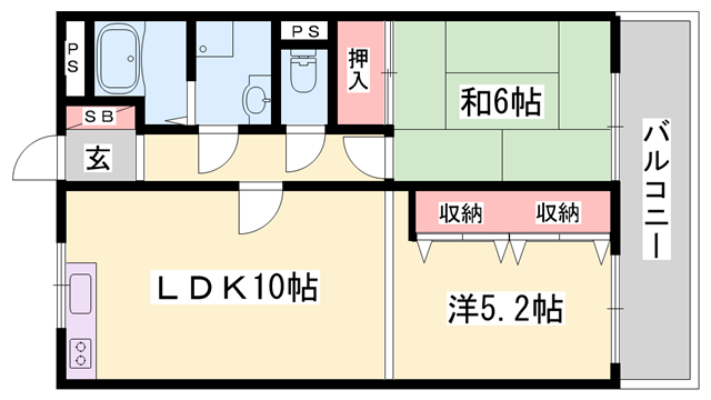 ハッピーコート駅南大路(2LDK/2階)の間取り写真