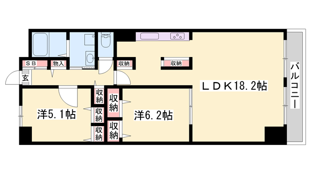 キャッスルコート福崎(2LDK/8階)の間取り写真