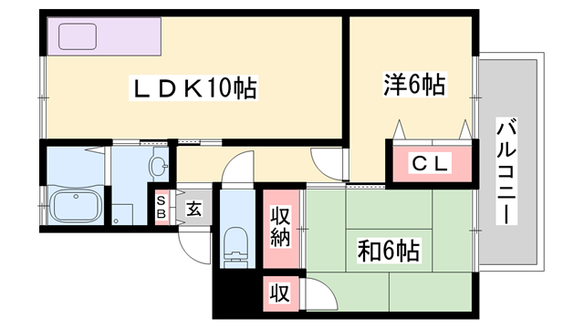 パークサイドツクダ B棟(2LDK/1階)の間取り写真