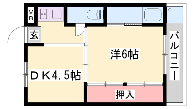 ビレッジハウス西夢前第二(1DK/3階)の間取り写真