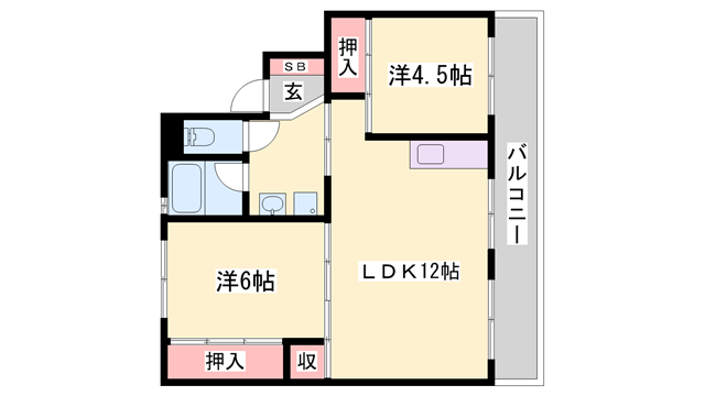 ビレッジハウス社第二(2LDK/4階)の間取り写真