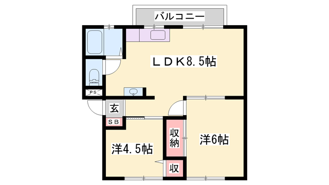 サンシティ中ノ町 N(2LDK/1階)の間取り写真