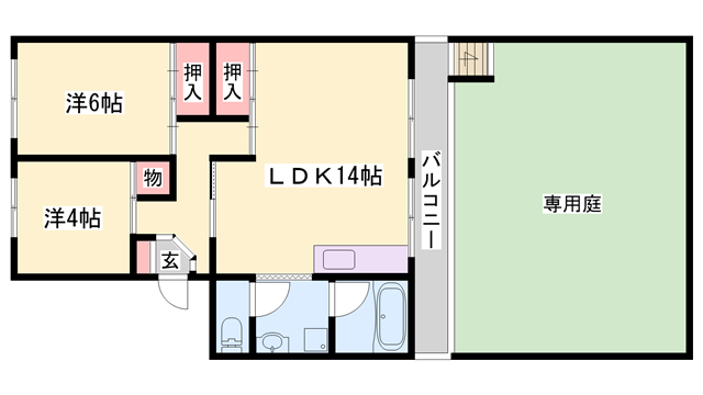ローレルハイツ姫路天満 B棟(2LDK/1階)の間取り写真