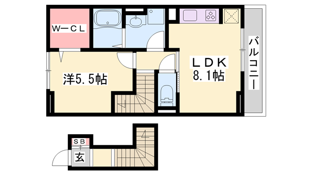 グランディール網干(1LDK/2階)の間取り写真