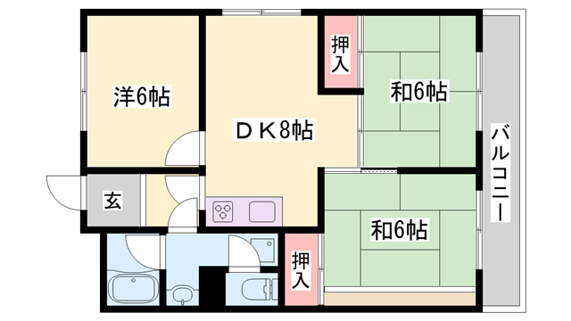 メゾン梅ヶ谷(3DK/1階)の間取り写真