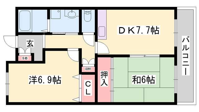 サンワプラザ福崎Ⅲ(2DK/3階)の間取り写真