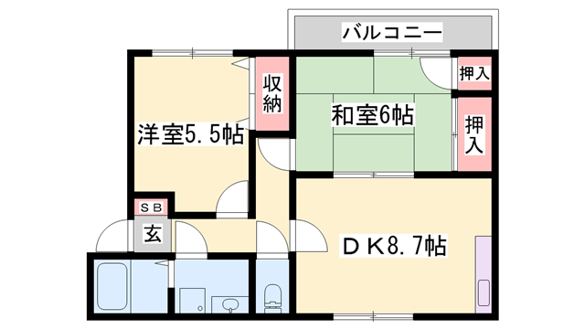 パセオ香呂(2DK/2階)の間取り写真