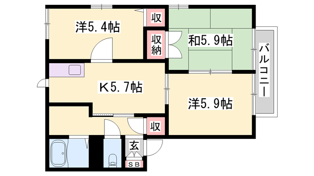 アイクスコートI・J(3K/2階)の間取り写真