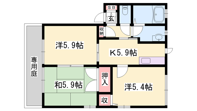 フォレスト浜の宮(3K/1階)の間取り写真