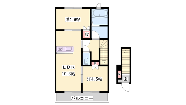 THE CITY山吹Ⅰ(2LDK/2階)の間取り写真