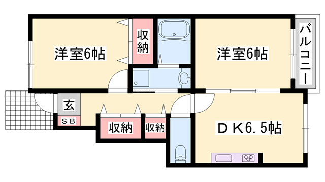 プラシード和 上郡B棟(2DK/1階)の間取り写真